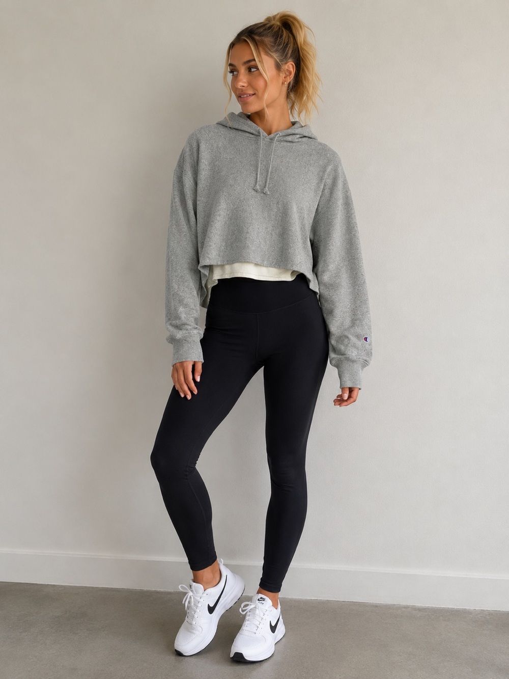 Champion Light Gray Cropped Pullover Hoodie